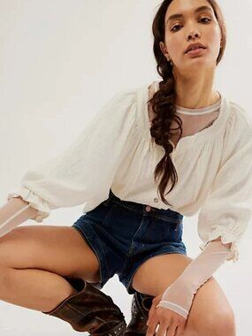 Free People Lucy Solid Swing Top Button-front Scoop Neck Gauze M